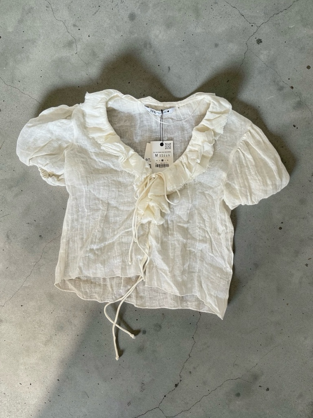 Zara Cream Ruffle Tie-Front Blouse